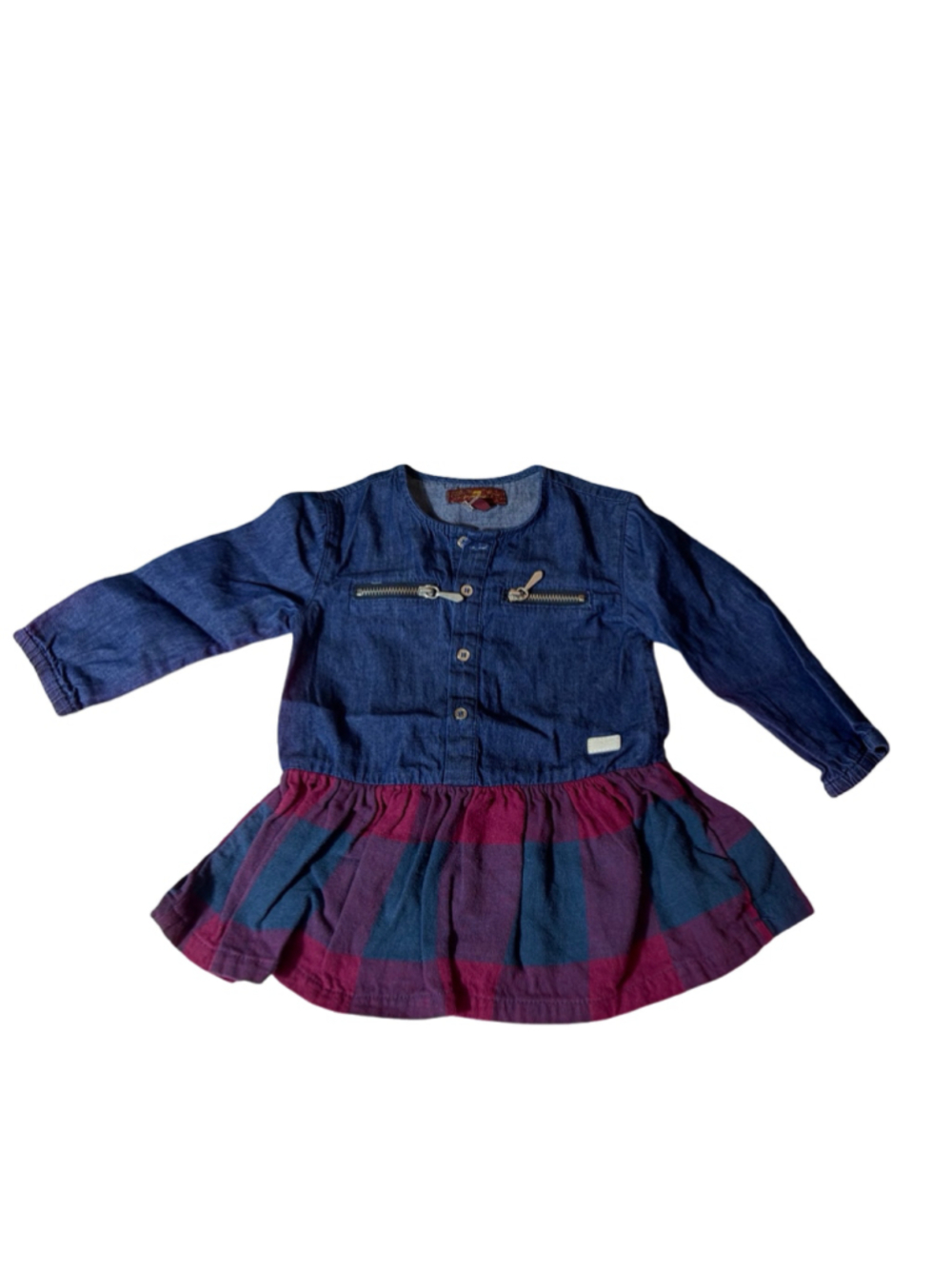 7 For All Mankind Baby Dress 6–9M Denim Plaid Long Sleeve Fall